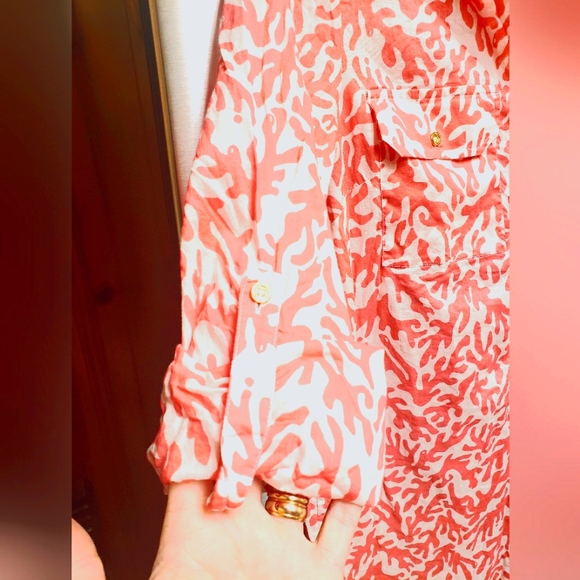 Lilly Pulitzer Shirt Womens Small Pink Cotton Coral Print Longline Tunic - Picture 5 of 7